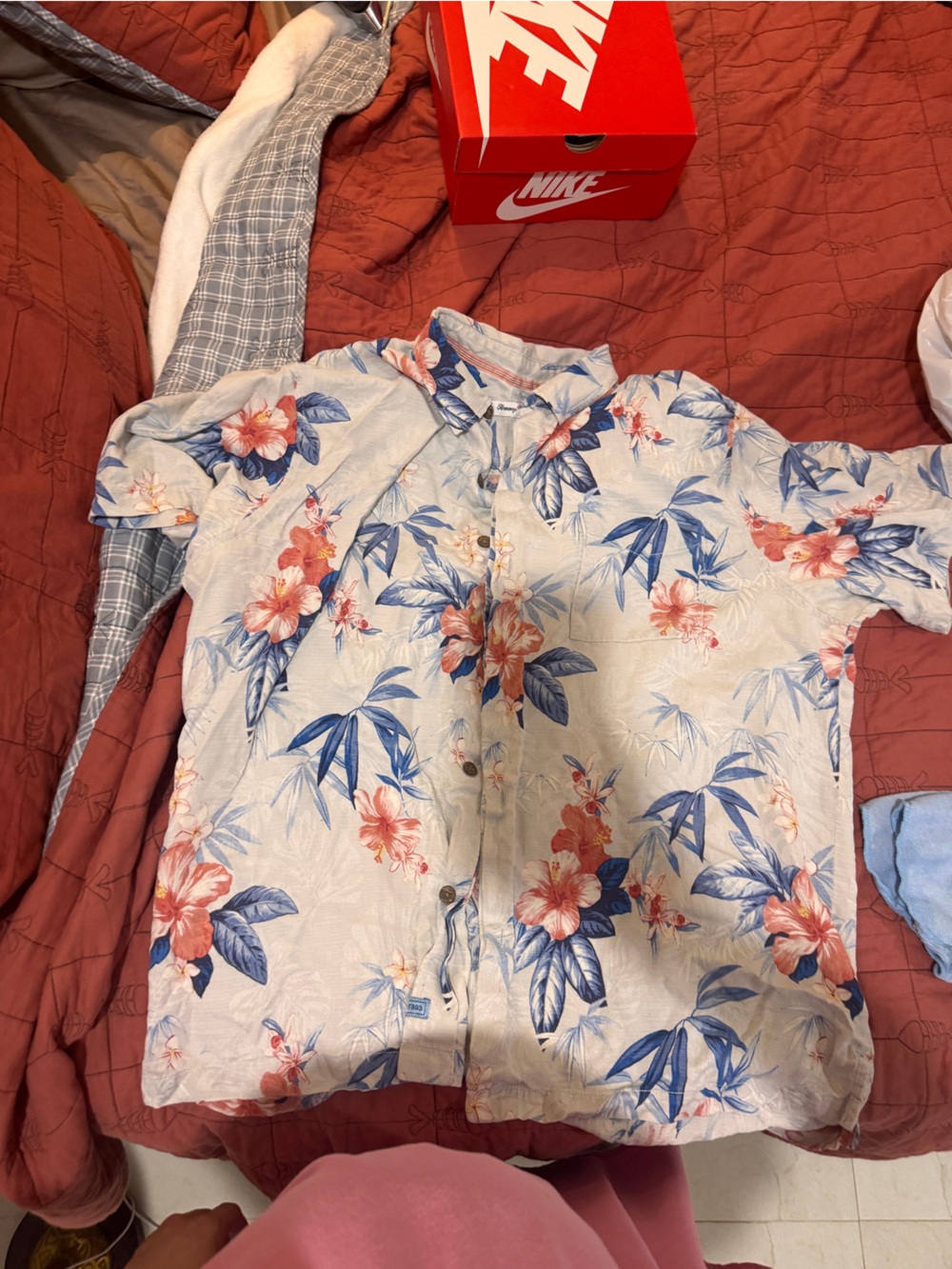 Tommy Bahama Men's Floral Button-Down Shirt - Blue & Coral on Cream